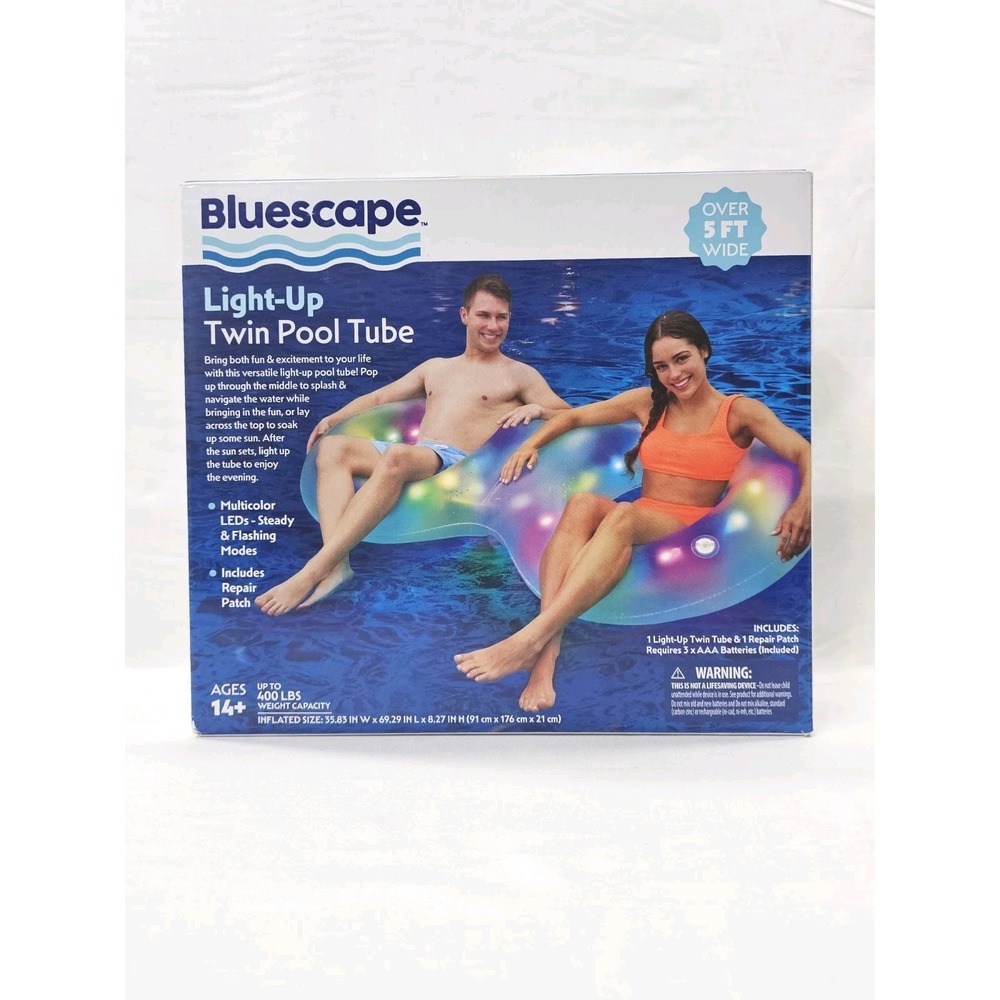 Light Up Fun‎ Bluescape Twin Double Ring LED Pool Tube Inflatable Float Ring NEW